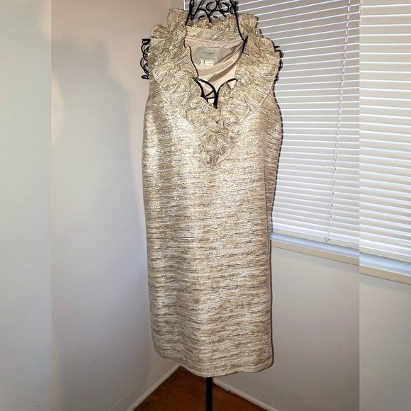 *SOLD* Kate Spade Gold Metallic Cocktail Dress Sleeveless Holiday Mini - Picture 2 of 14